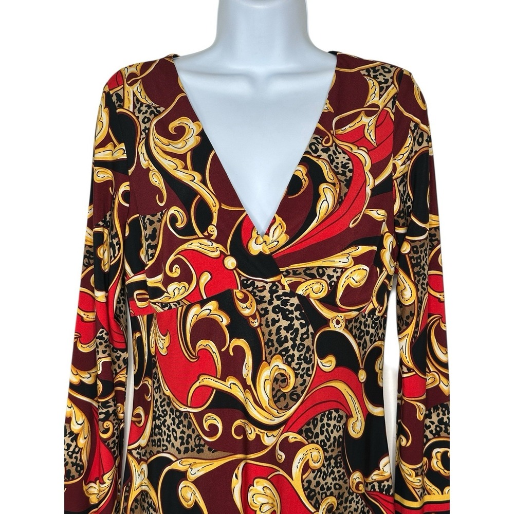 Vtg Cache Sheath Empire Dress Sz 8 Baroque Leopard Boho Fairy Whimsy Art Y2K L/S - Picture 3 of 7